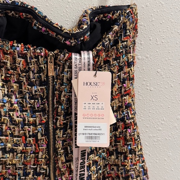 House of CB NWT Size XS Multicolor Gabrielle Tweed Strapless Midi Dress Formal - Picture 3 of 5